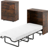 Murphy bed in rustic brown with foldable design, 4" mattress, and lockable wheels for compact storage and stability.