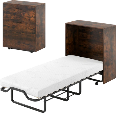 Costway Cot Size Murphy Folding Bed with Lockable Wheels 781423695 New