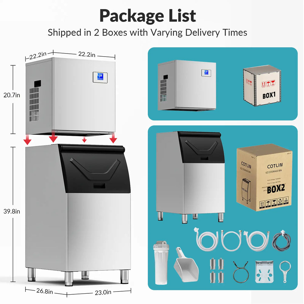 Cotlin T50A Commercial Cube Ice Maker 22" Air Cooled 450 lbs/Day with 350 lbs. Storage New