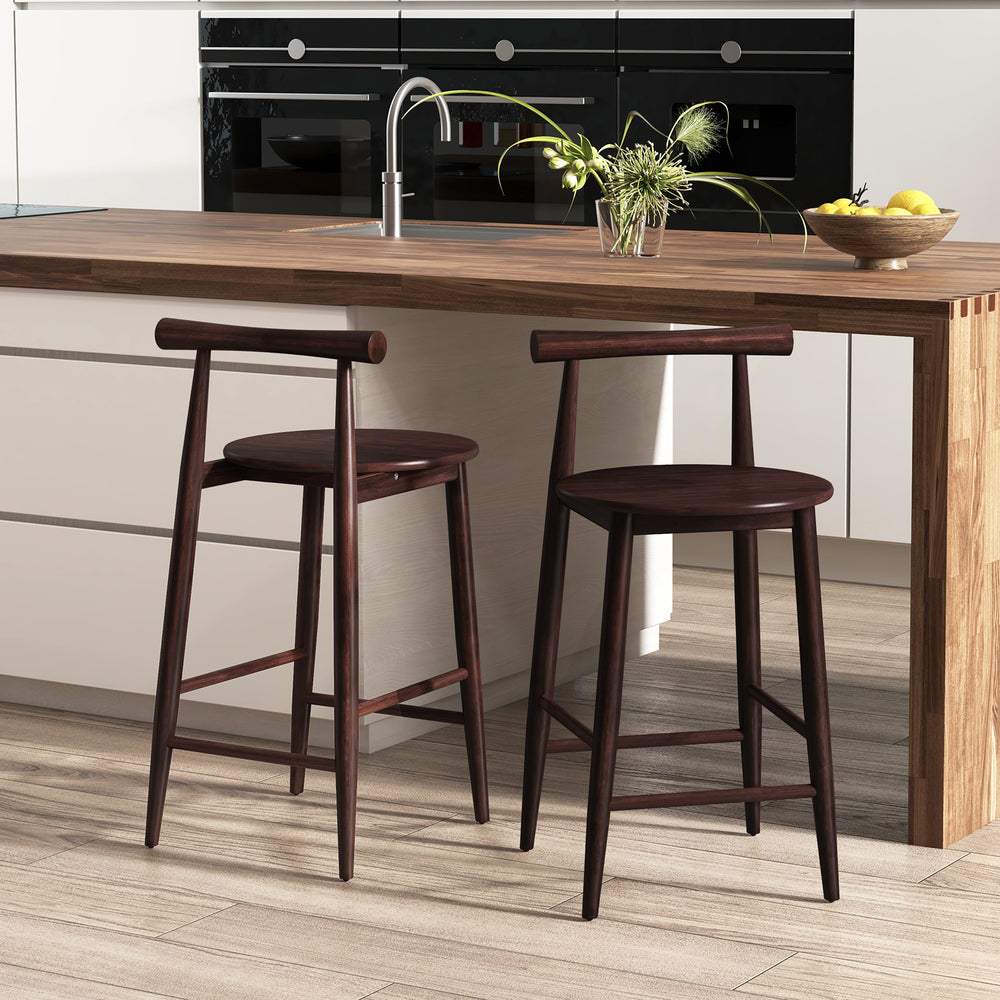Counter Height Bar Chair Set with Acacia Wood Frame and Supporting Legs-Brown - Gallery View 1 of 9