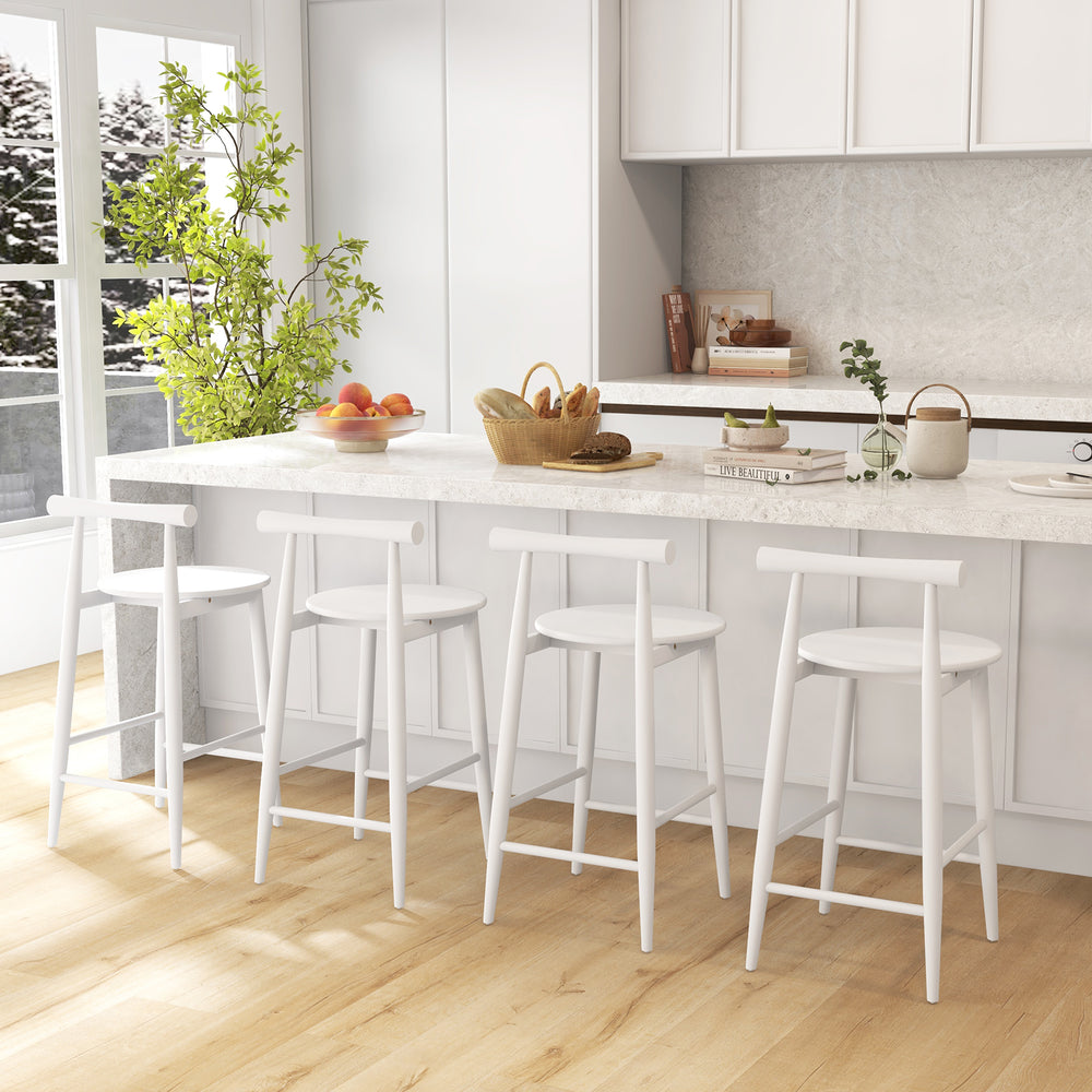 Counter height bar chair set with acacia wood frame, featuring a rounded seat and footrest, perfect for dining areas.
