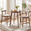 Counter height bar stools with curved backs in walnut finish, featuring breathable fabric and ergonomic design for.