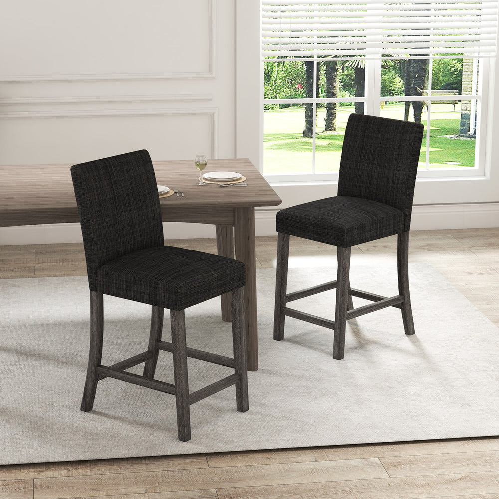 Counter height bar stools set of 2 in gray with padded seats and ergonomic backrest for comfortable dining.