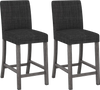 Counter height bar stools set of 2 in gray with padded seats, curved backrests, and solid rubber wood frames.