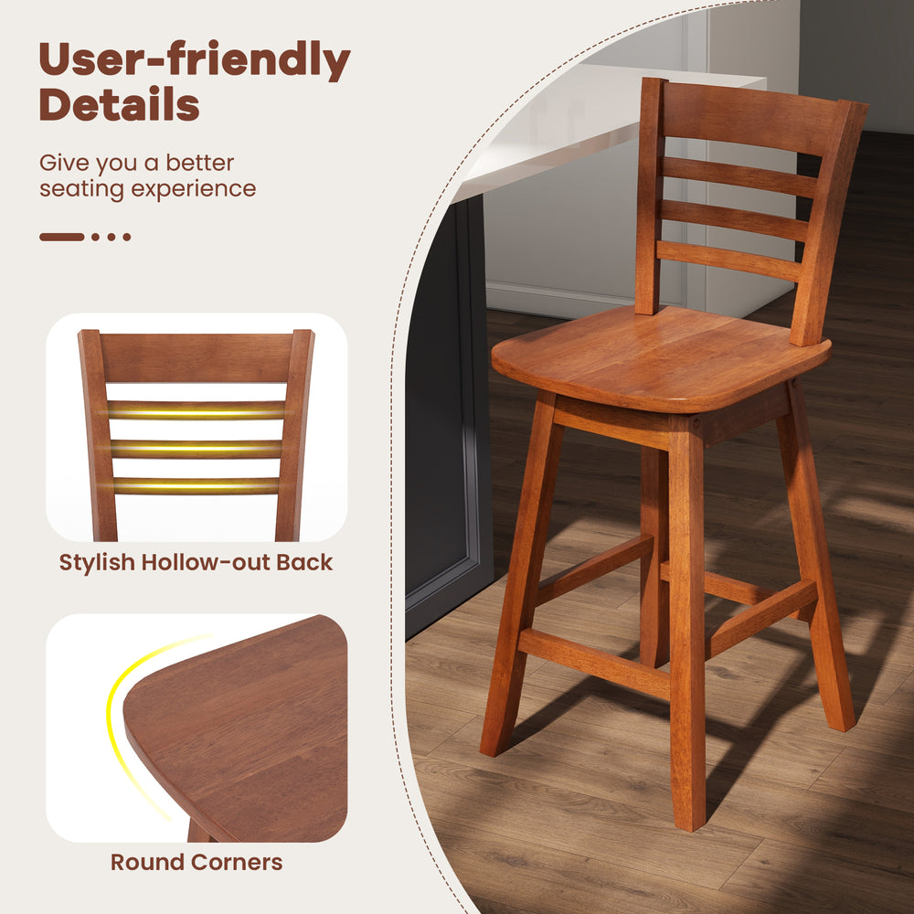 Counter height barstool with a stylish hollow-out back, solid rubber wood frame, and round corners for safety and.