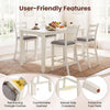 Counter height chair with beige fabric seat and rubber wood legs, featuring a comfortable footrest for relaxed dining.