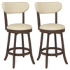 Set of 2 brown counter height chairs with padded seats and backrests, ideal for dining or kitchen use.