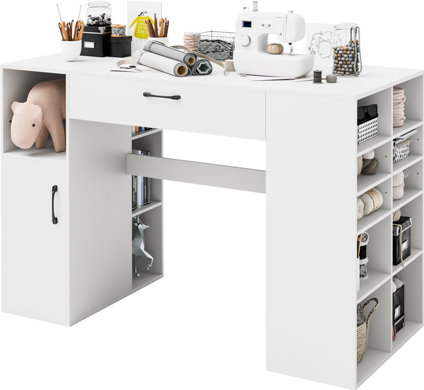 Costway Sewing Craft Table Desk with Adjustable Shelves and Drawer New