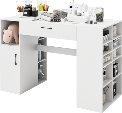 Costway Sewing Craft Table Desk with Adjustable Shelves and Drawer New