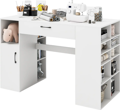 Costway Sewing Craft Table Desk with Adjustable Shelves and Drawer New