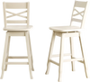 Cream swivel 24-inch counter height stools with inclined backrest, perfect for kitchen or dining room seating.