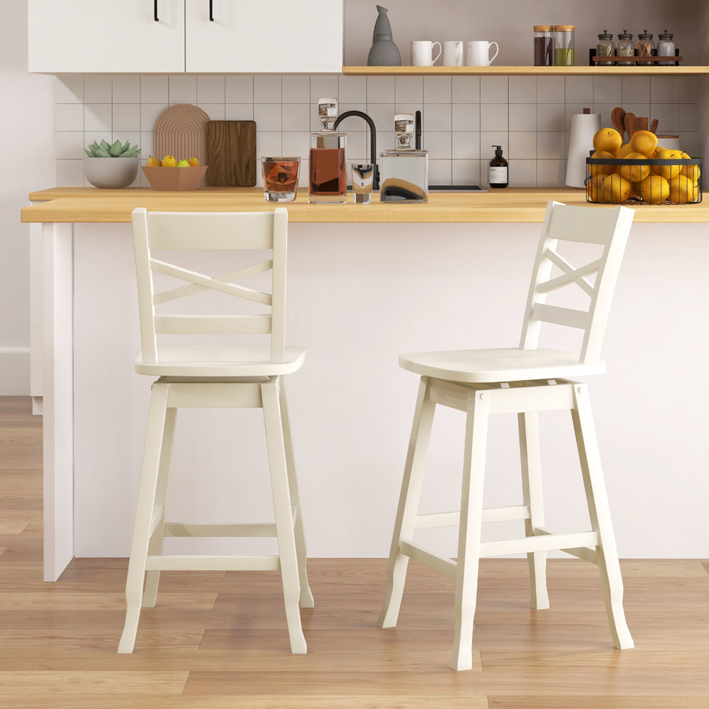 Swivel 24-Inch Counter Height Stool Set of 2 with Inclined Backrest-Cream - Gallery View 1 of 10