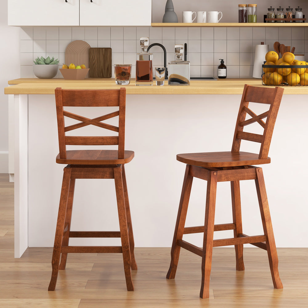 Swivel 24-Inch Counter Height Stool Set of 2 with Inclined Backrest-Walnut - Gallery View 1 of 10