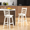 Set of 2 cream swivel counter height stools with inclined backrest, perfect for kitchen or dining room use.