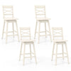 Set of 4 cream swivel counter height stools with inclined backrest, ideal for kitchen or dining room use.