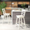 Single cream swivel counter height stool with inclined backrest, featuring a durable rubber wood design for kitchen.