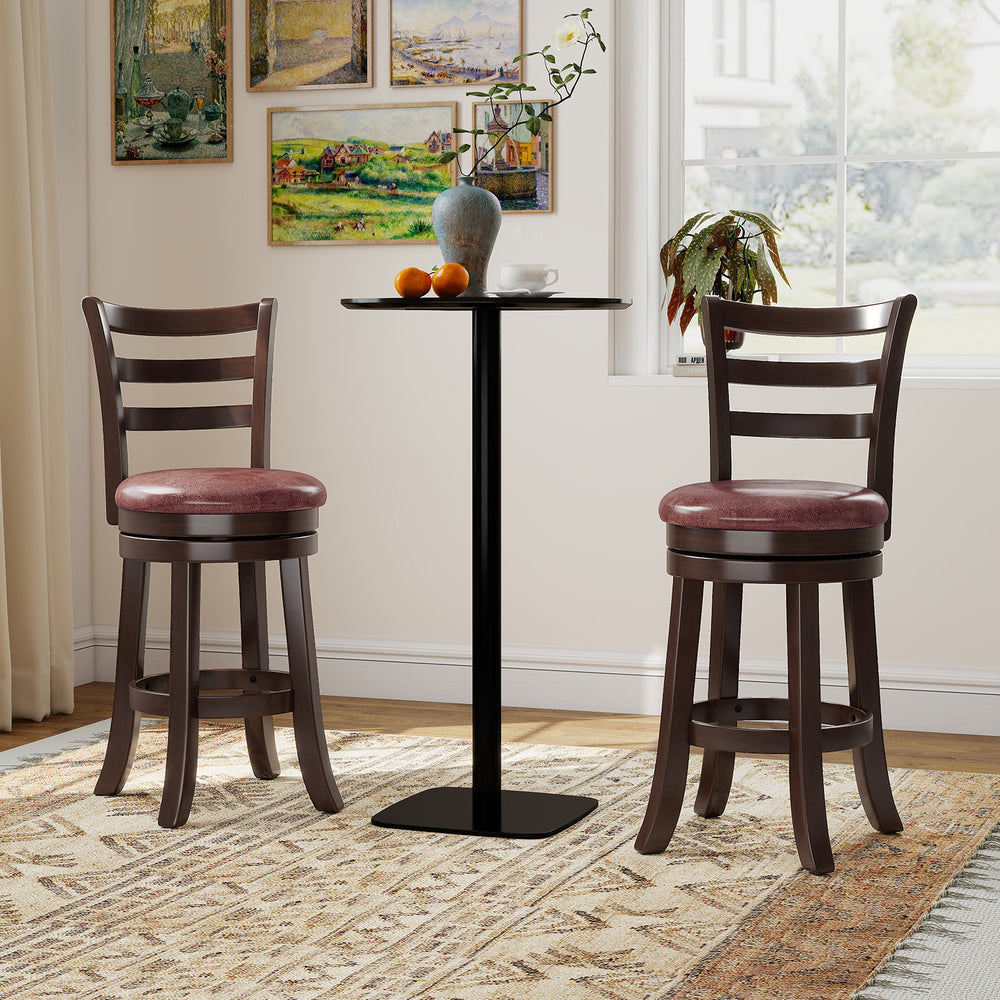 Counter height swivel barstools set of 2 with faux leather seats, perfect for kitchen islands or pub areas.