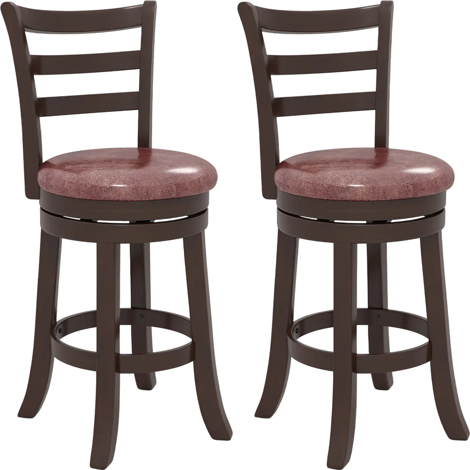 Costway Counter Height Swivel Bar Stools Set of 2 Faux Leather Seat Wrap-Around Footrest 46413275 New