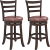 Set of 2 counter height swivel barstools with faux leather seats and ergonomic backrest, ideal for kitchen islands.