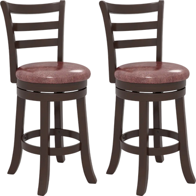 Costway Counter Height Swivel Bar Stools Set of 2 Faux Leather 46413275 New
