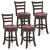 Set of 4 counter height swivel barstools with faux leather seats, curved backrests, and wrap-around footrests for.