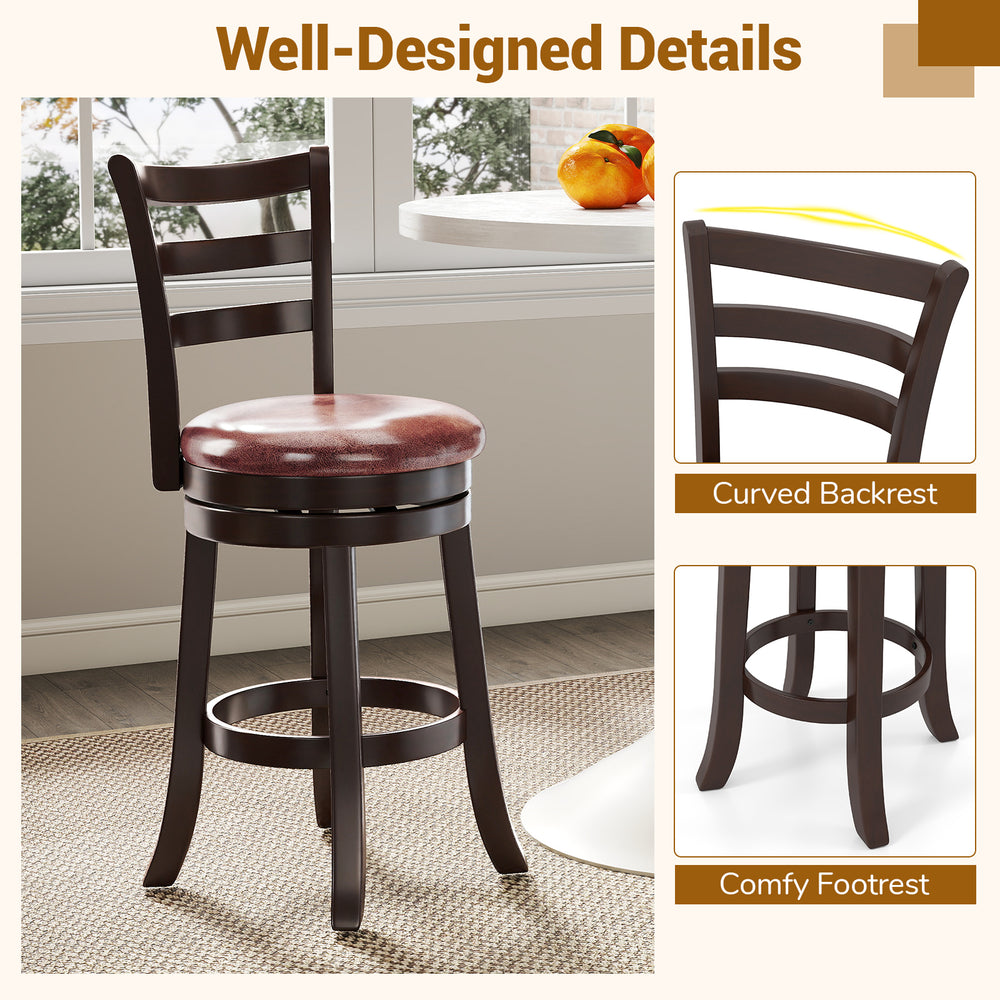 Counter height swivel barstool with curved backrest and comfy footrest, designed for ergonomic support in your kitchen.