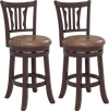 Set of 2 counter height swivel bar stools with curved backrest, solid rubber frame, and faux leather seat for kitchen.