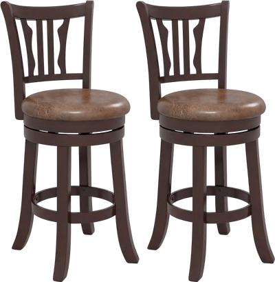 Costway Counter Height Swivel Bar Stools Set of 2 with Back Solid Rubber Frame 26952318 New