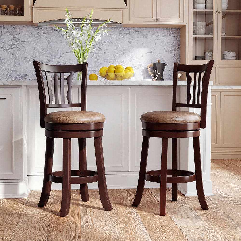 Counter Height Swivel Bar Stools Set of 2 with Back and Solid Rubber Frame-24 - Gallery View 1 of 8