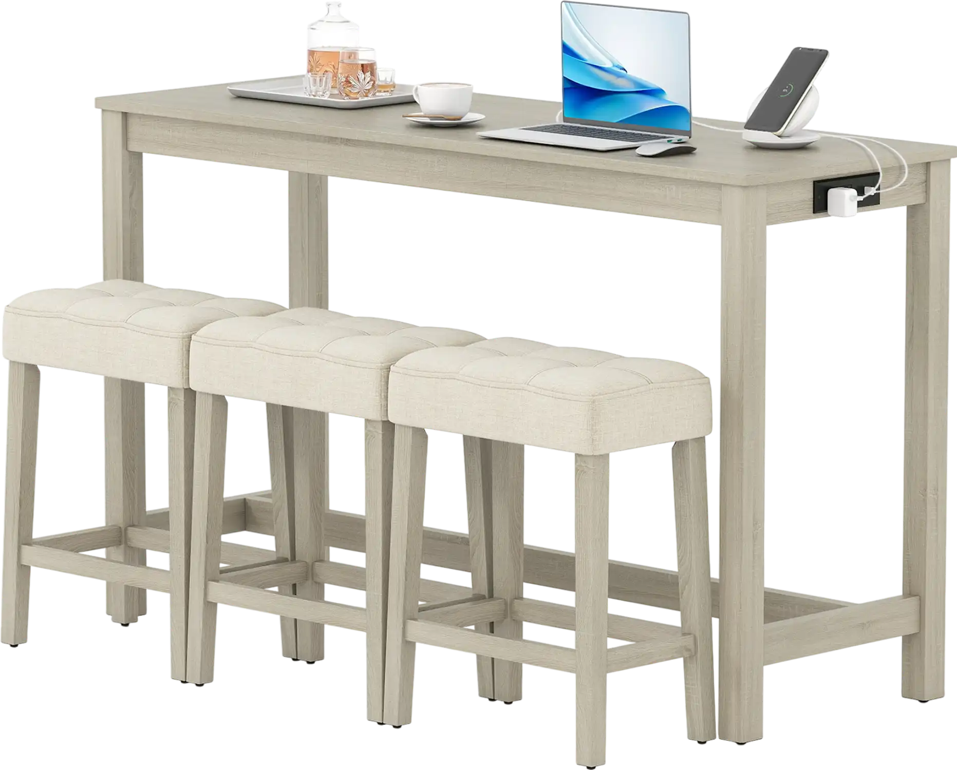 Costway Counter Height Breakfast Nook Bar Table 3 Stools Set 11571338 New