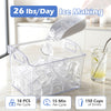 Crescent ice maker produces 26 lbs of crystal-clear ice daily, with 16 cubes ready in just 15 minutes for drinks.