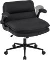 Criss Cross chair on wheels with adjustable height, overstuffed backrest, and flip-up arms for home office comfort.
