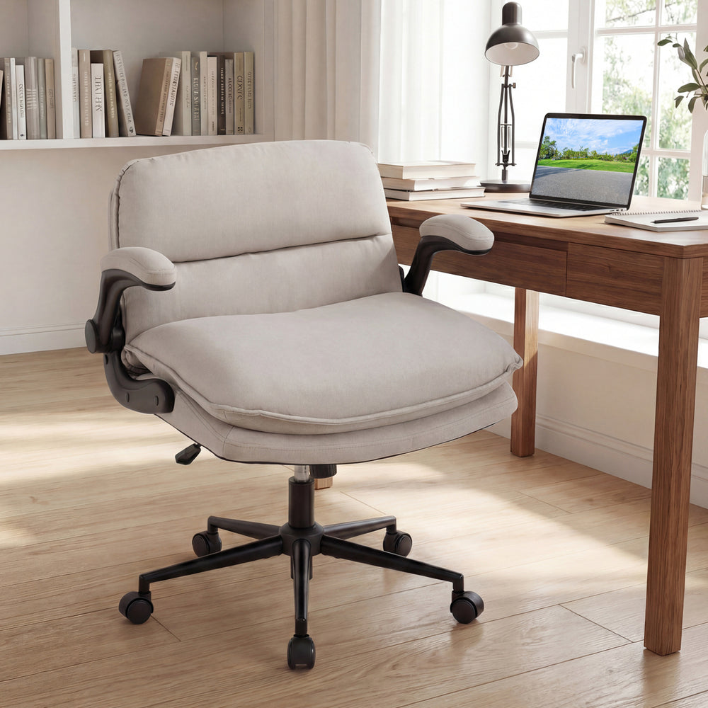 Criss Cross Chair on Wheels with Flip-up Arms Adjustable Height-Beige - Gallery View 1 of 10