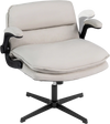 Beige Criss Cross ergonomic office chair with flip-up arms, adjustable height, and wide padded backrest.