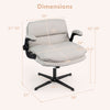 Ergonomic Criss Cross Chair with adjustable height, wide backrest, and padded seat in beige, showing dimensions.