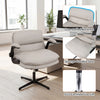 Ergonomic Criss Cross office chair with beige padded seat, adjustable height, and overstuffed backrest in a modern.