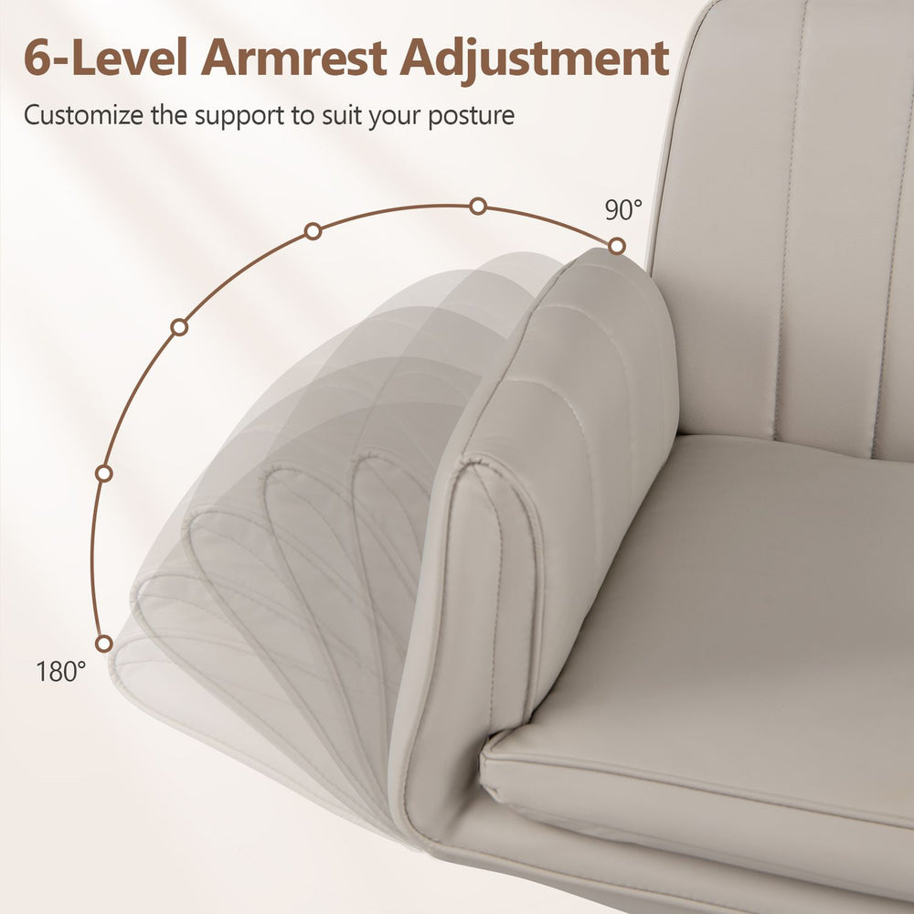 Beige Criss Cross Office Chair features 6-level adjustable armrests for customized support and comfort during various activities.