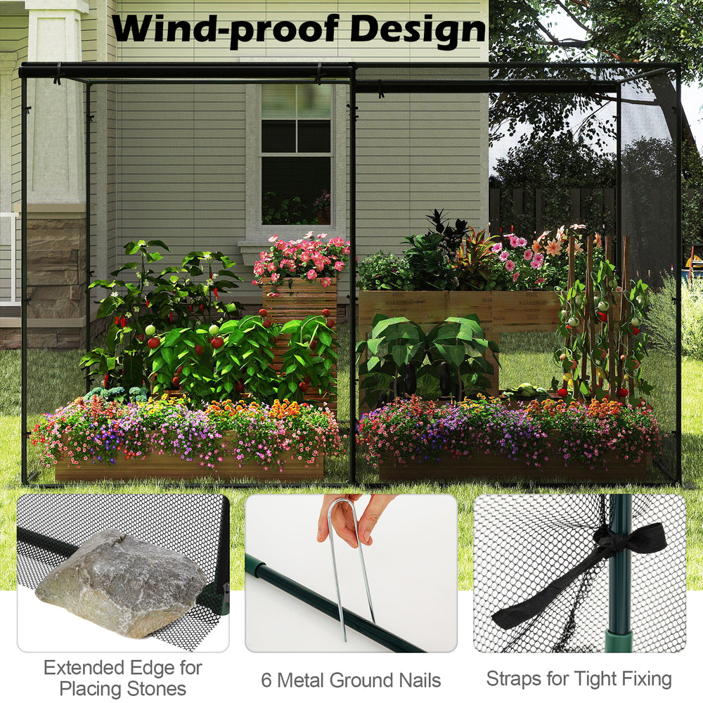 Crop cage with tear-resistant mesh and 6 ground nails, designed for plant protection in gardens and yards.