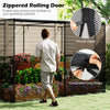 Zippered rolling door of a large crop cage, featuring tear-resistant mesh and convenient fixing straps for garden use.