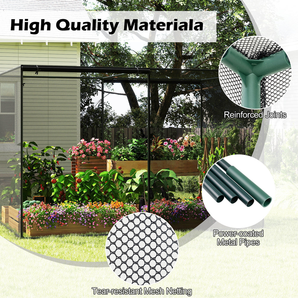 Crop cage featuring tear-resistant mesh netting and power-coated metal pipes, ideal for protecting garden plants.
