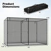 Crop cage dimensions of 10 x 6.5 x 6.5 ft with tear-resistant mesh, ideal for protecting garden plants from animals.