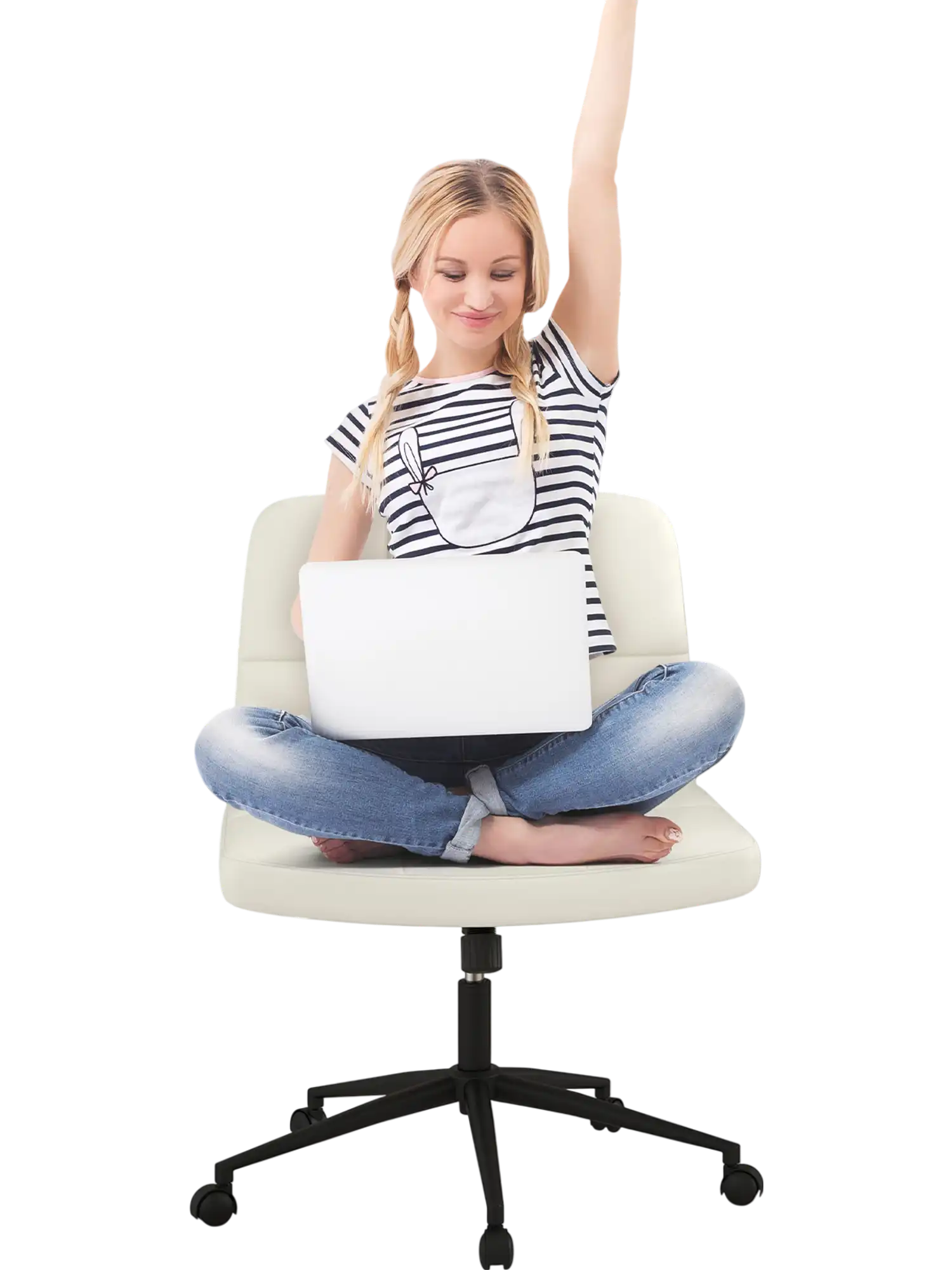 Costway Height-Adjustable Armless Desk Chair w/ Wheels Beige 95243861 New