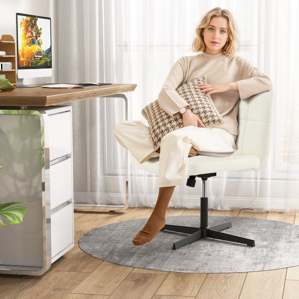 PU Leather Upholstered Cross-legged Office Chair with Oversized U-shaped Seat for Home Office Make Up-Beige - Gallery View 1 of 10