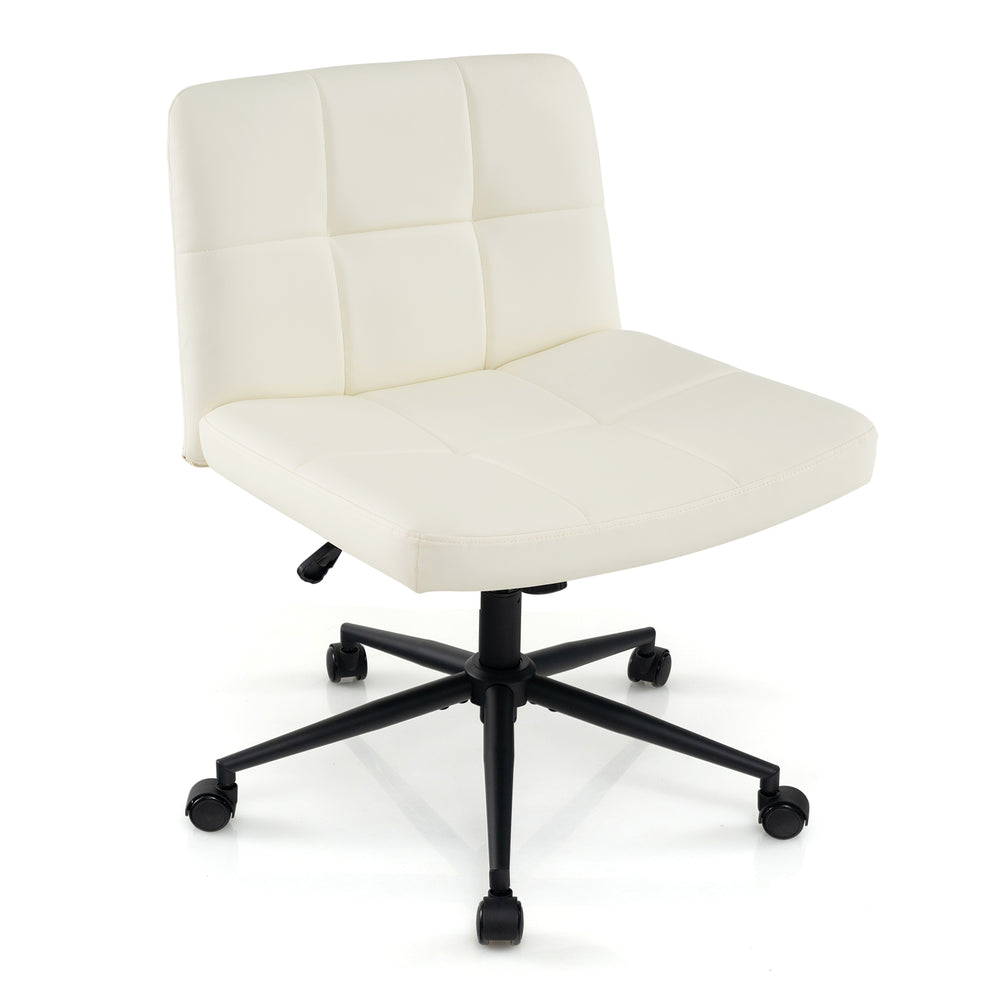 Height-adjustable armless desk chair in beige with a supportive U-shaped cushion and smooth-rolling casters for home.