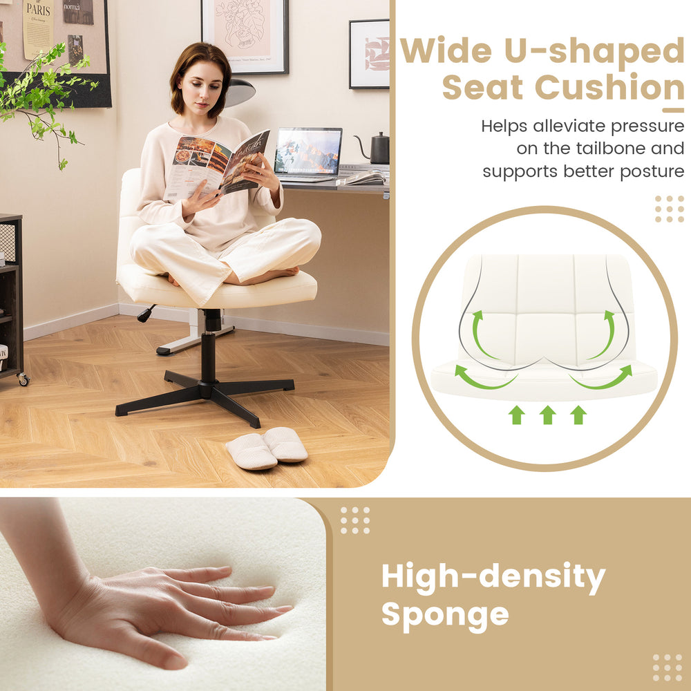 Oversized U-shaped seat cushion in beige PU leather office chair, designed for comfort and better posture.