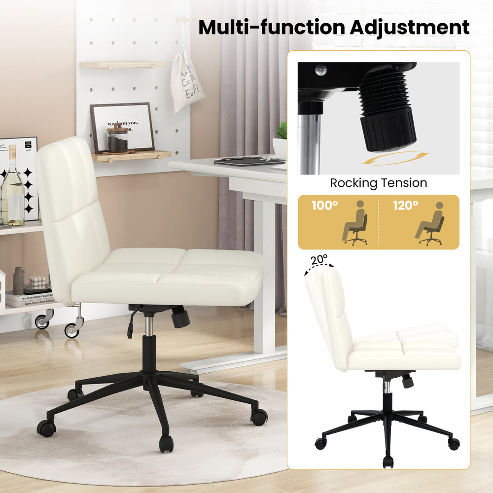 Height-adjustable armless desk chair in beige with a U-shaped cushion, 360° swivel, and smooth rolling casters for home.