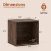 Rustic brown cube storage organizer with dimensions, featuring a stackable design for versatile home organization.