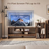 Cube TV stand in rustic brown for TVs up to 55", featuring open shelves and convenient power outlets for storage.