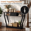 Curved frame modern console table with storage drawer and anti-toppling devices for safe entryway organization.