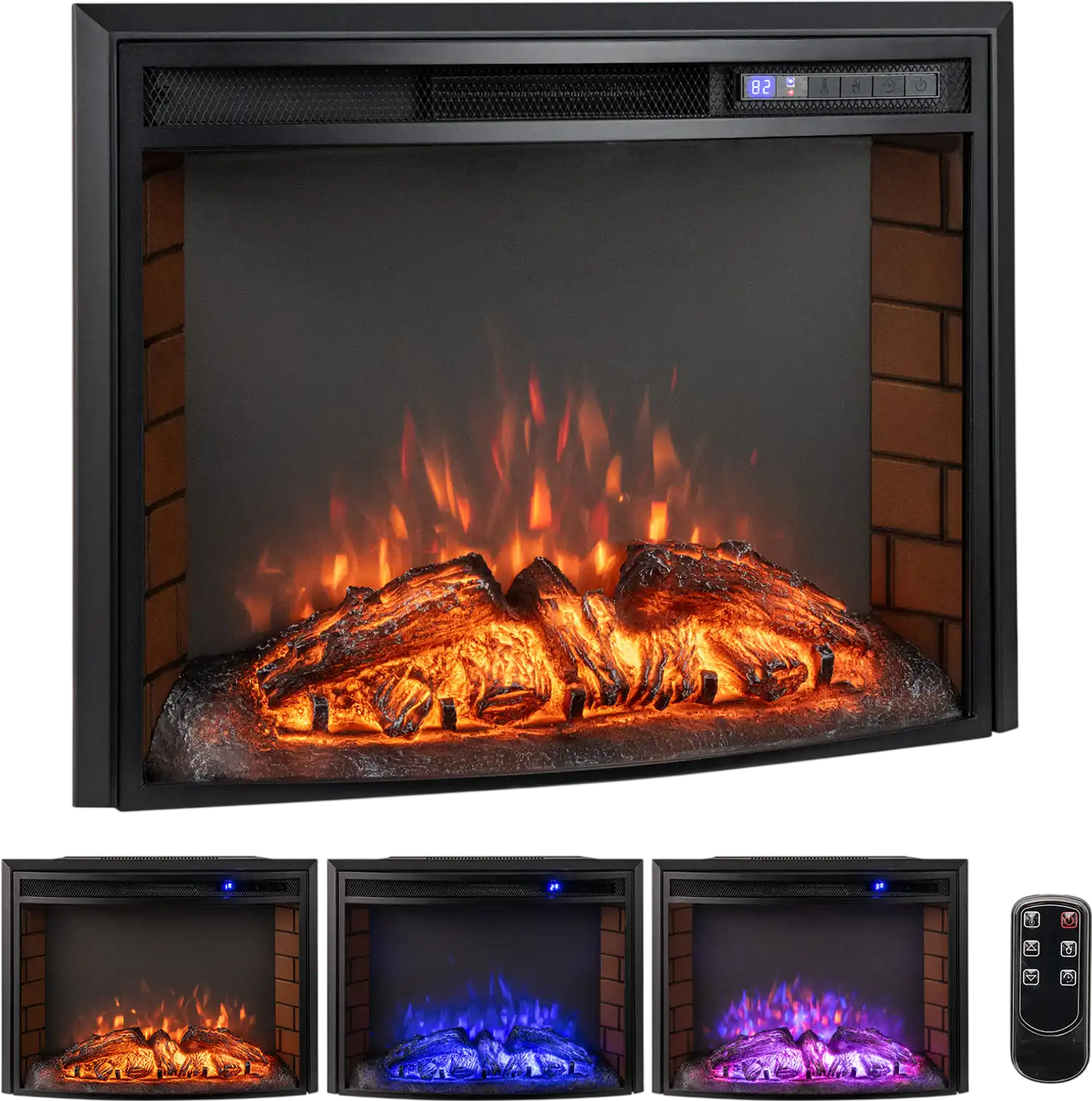 Costway Curved Recessed Electric Fireplace Insert Remote Overheat Protection 614527839 New